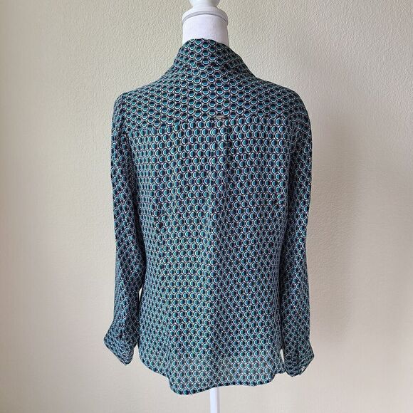 WHBM Silk Popover Blouse Shirt 8P Petite Academia Preppy Roll Tab Sleeve Office - Picture 7 of 12